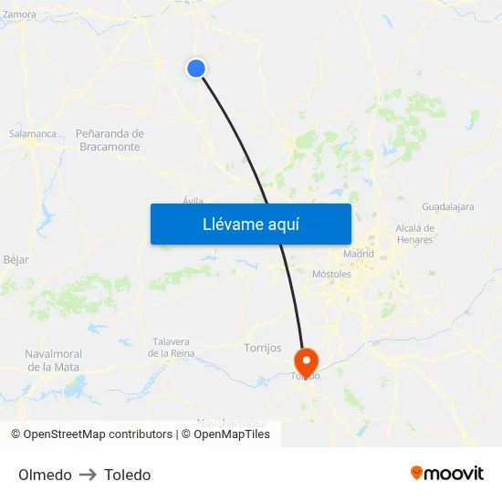 Olmedo to Toledo map