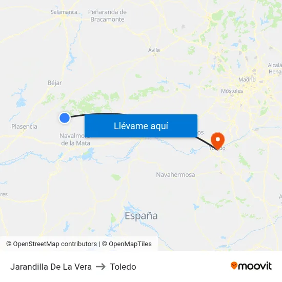 Jarandilla De La Vera to Toledo map