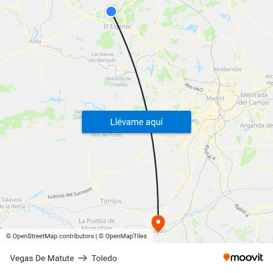 Vegas De Matute to Toledo map