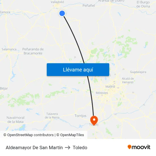Aldeamayor De San Martín to Toledo map