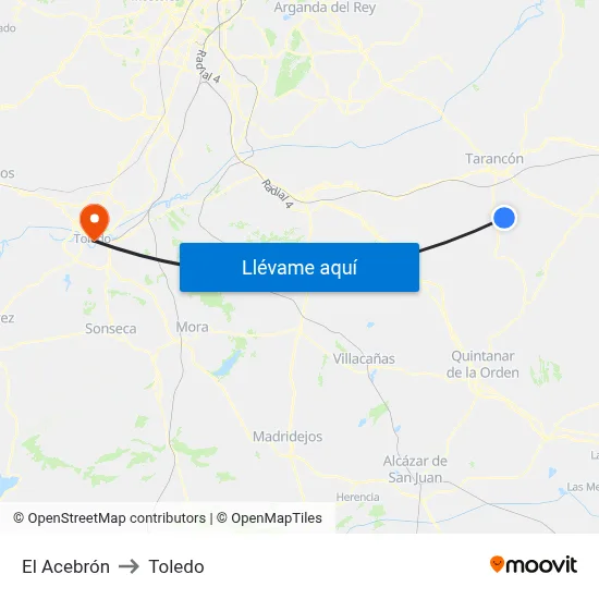 El Acebrón to Toledo map