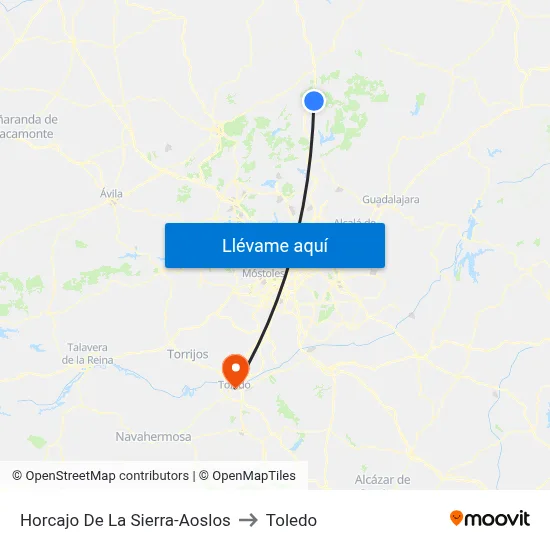Horcajo De La Sierra-Aoslos to Toledo map