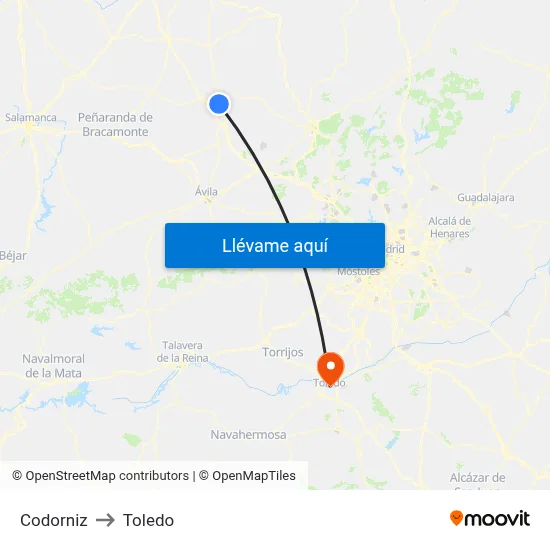 Codorniz to Toledo map