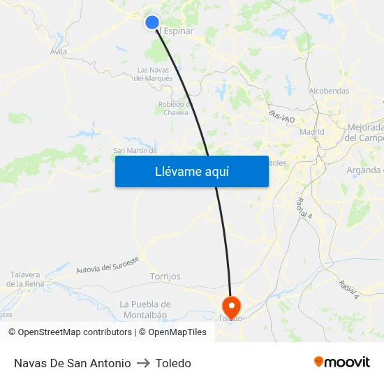 Navas De San Antonio to Toledo map