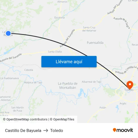 Castillo De Bayuela to Toledo map