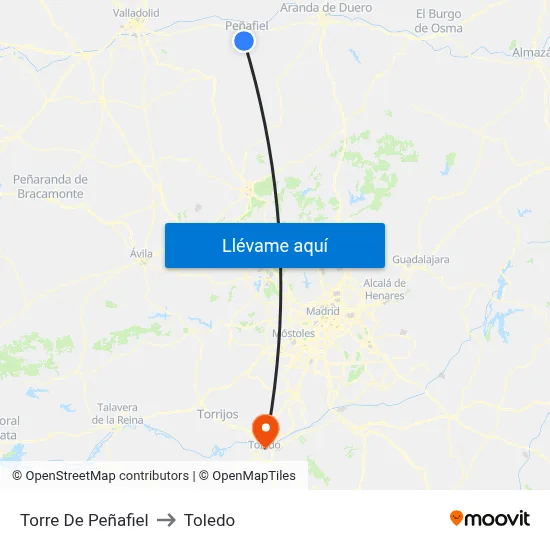 Torre De Peñafiel to Toledo map