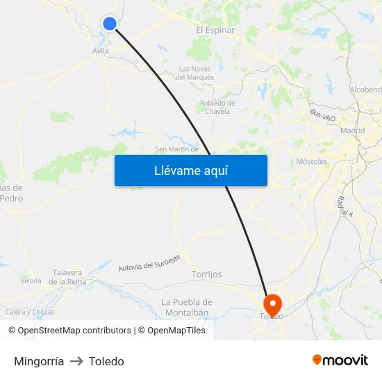 Mingorría to Toledo map