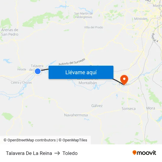 Talavera De La Reina to Toledo map