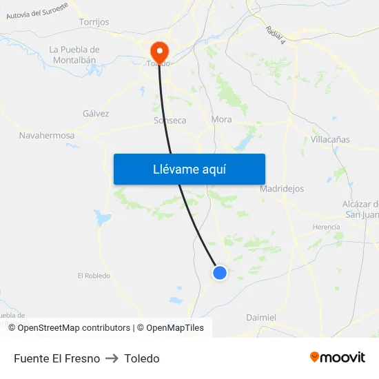 Fuente El Fresno to Toledo map