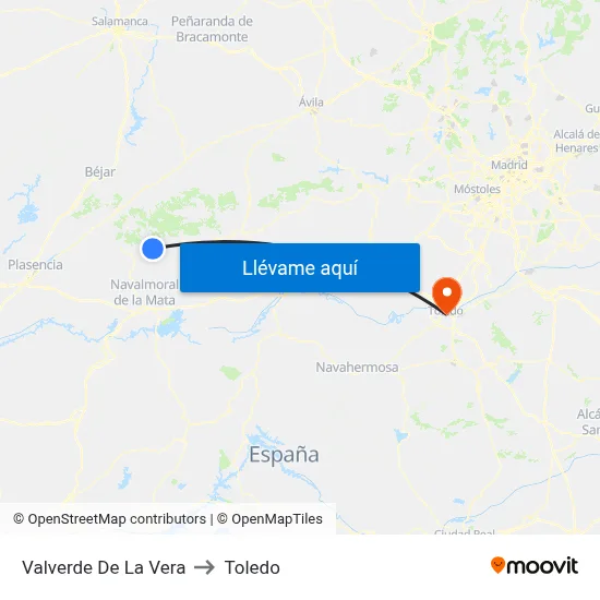 Valverde De La Vera to Toledo map