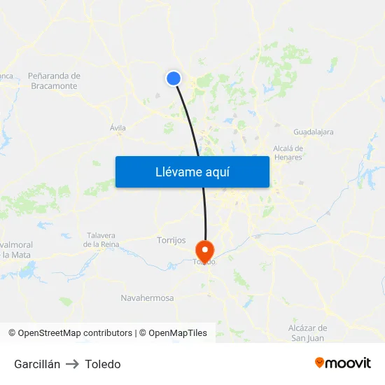 Garcillán to Toledo map