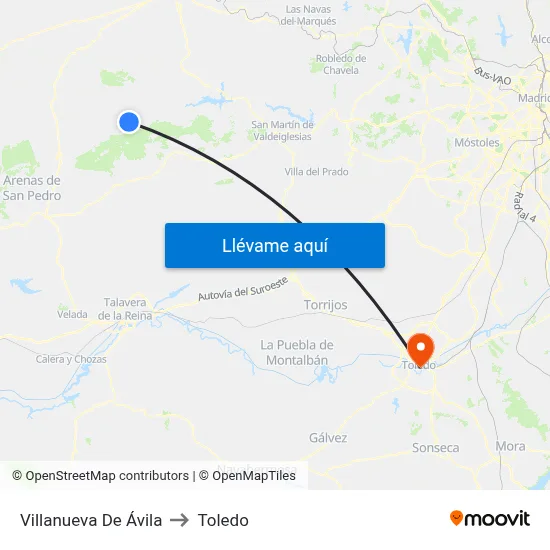 Villanueva De Ávila to Toledo map