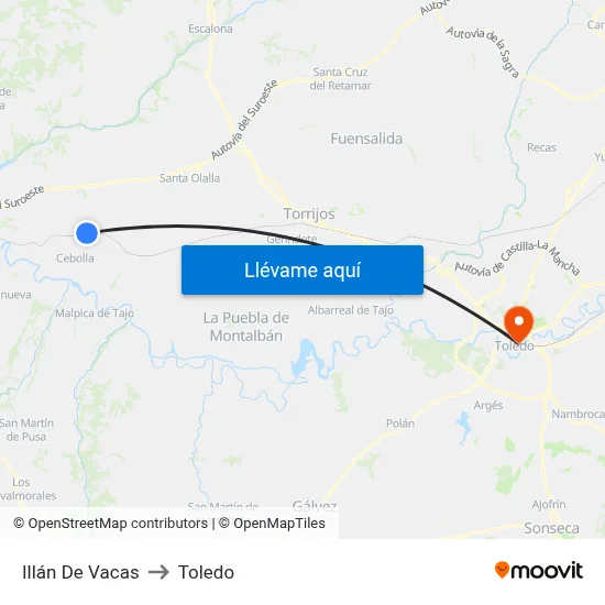 Illán De Vacas to Toledo map