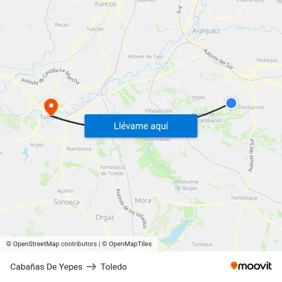 Cabañas De Yepes to Toledo map