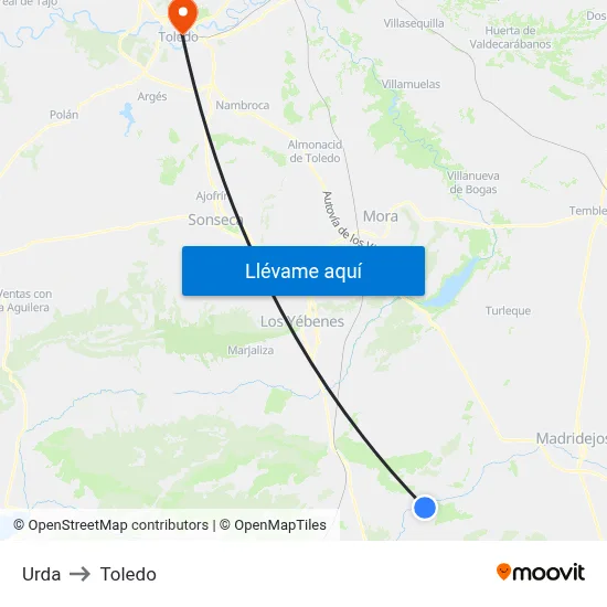 Urda to Toledo map
