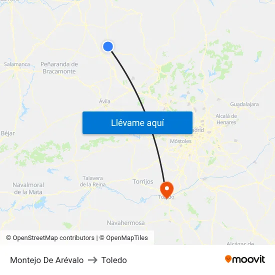 Montejo De Arévalo to Toledo map