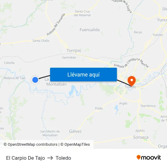 El Carpio De Tajo to Toledo map