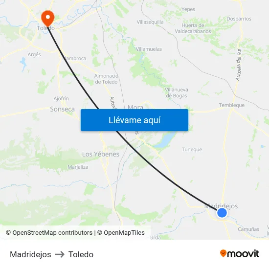 Madridejos to Toledo map