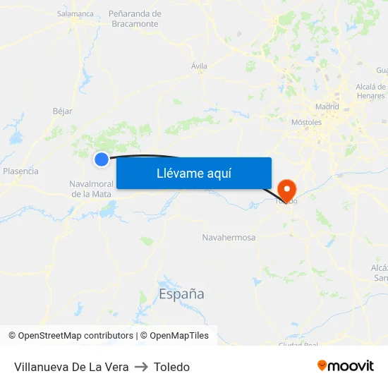 Villanueva De La Vera to Toledo map