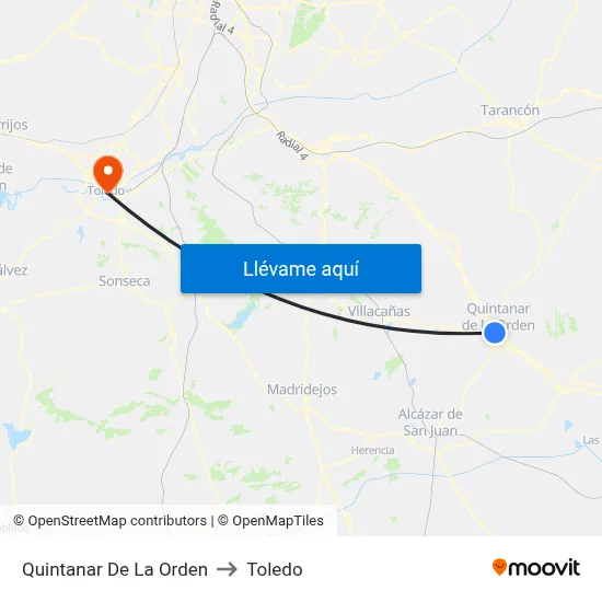 Quintanar De La Orden to Toledo map