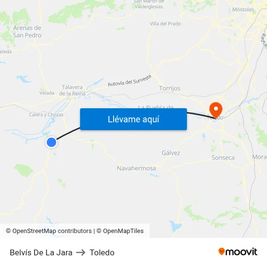Belvís De La Jara to Toledo map