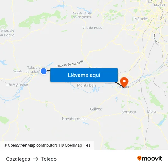 Cazalegas to Toledo map