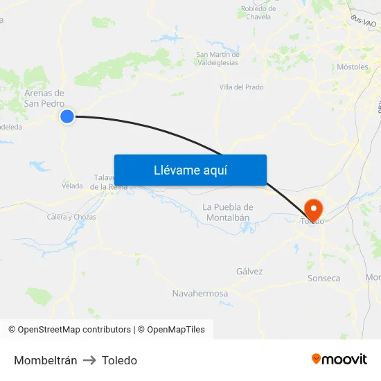 Mombeltrán to Toledo map