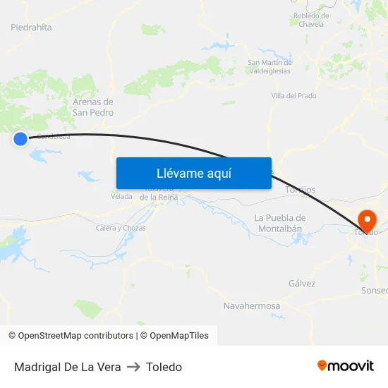 Madrigal De La Vera to Toledo map