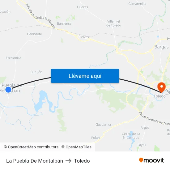 La Puebla De Montalbán to Toledo map