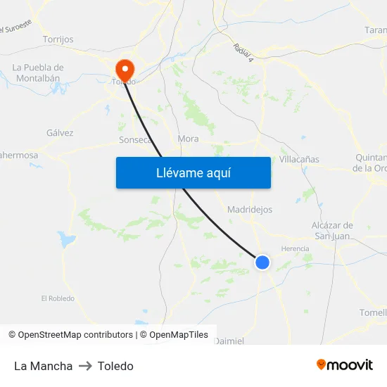 La Mancha to Toledo map
