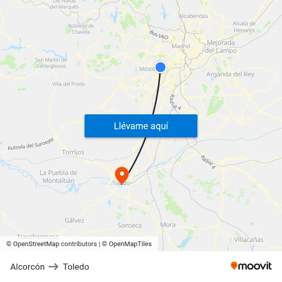 Alcorcón to Toledo map