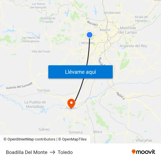 Boadilla Del Monte to Toledo map