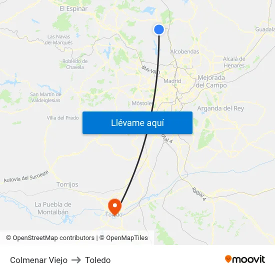 Colmenar Viejo to Toledo map