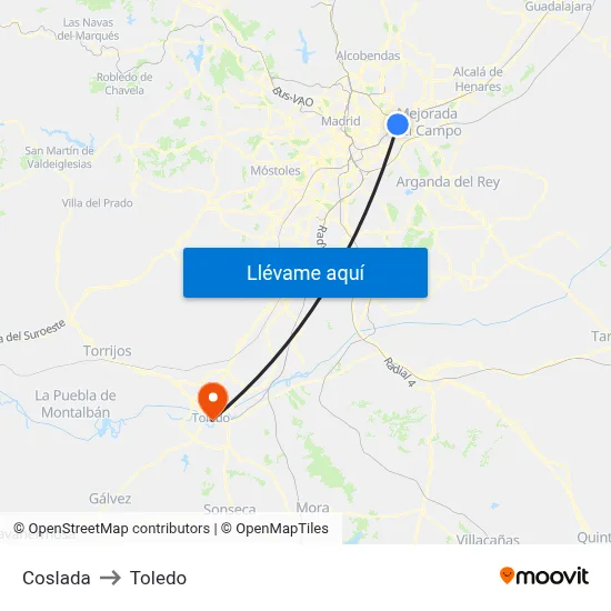 Coslada to Toledo map
