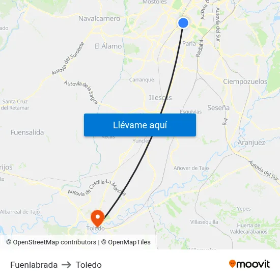 Fuenlabrada to Toledo map