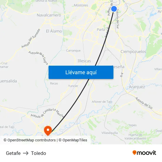Getafe to Toledo map