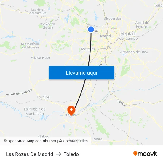 Las Rozas De Madrid to Toledo map