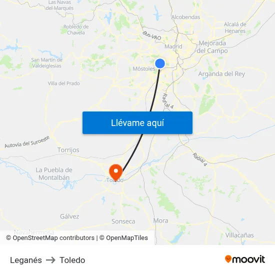 Leganés to Toledo map