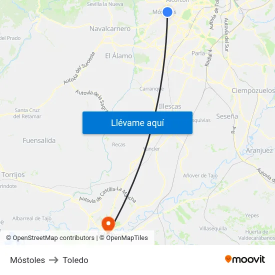 Móstoles to Toledo map
