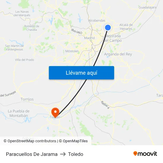 Paracuellos De Jarama to Toledo map