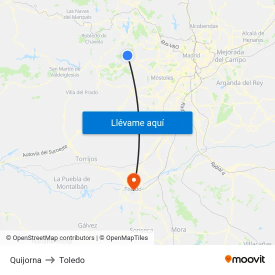 Quijorna to Toledo map
