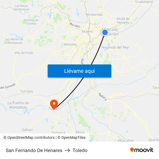 San Fernando De Henares to Toledo map