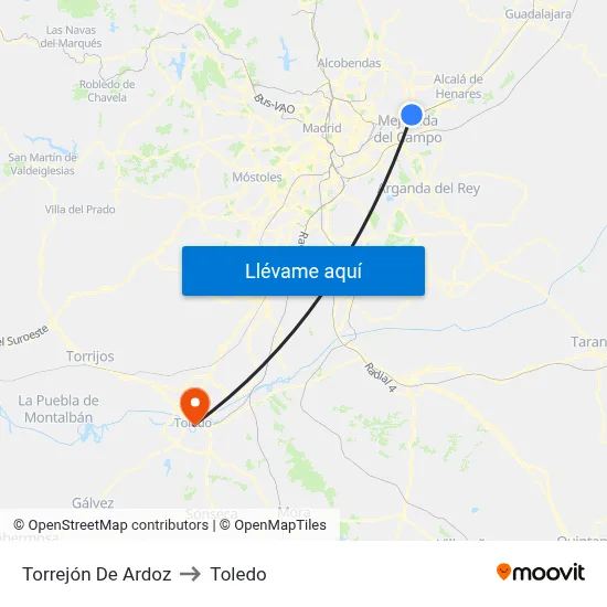 Torrejón De Ardoz to Toledo map