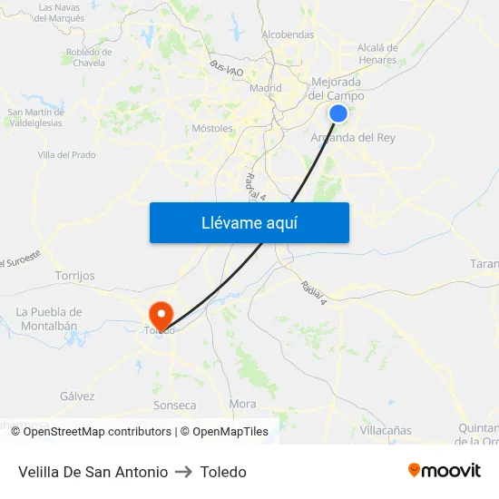 Velilla De San Antonio to Toledo map