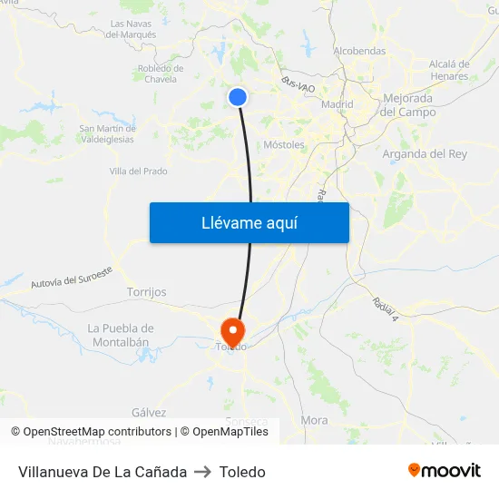 Villanueva De La Cañada to Toledo map