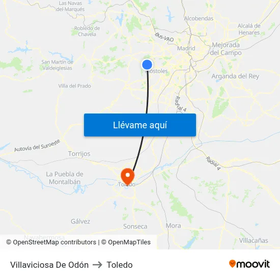 Villaviciosa De Odón to Toledo map
