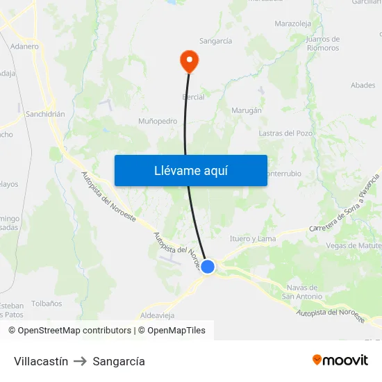 Villacastín to Sangarcía map