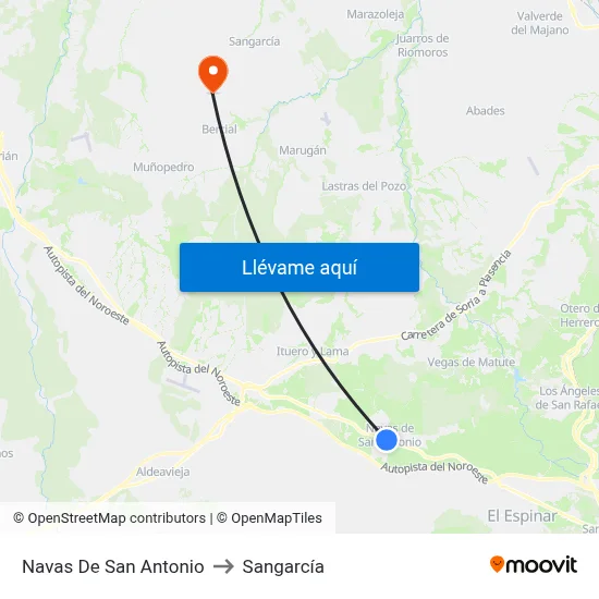Navas De San Antonio to Sangarcía map