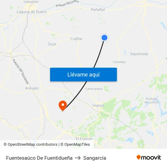 Fuentesaúco De Fuentidueña to Sangarcía map