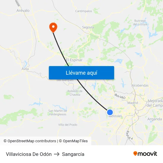 Villaviciosa De Odón to Sangarcía map
